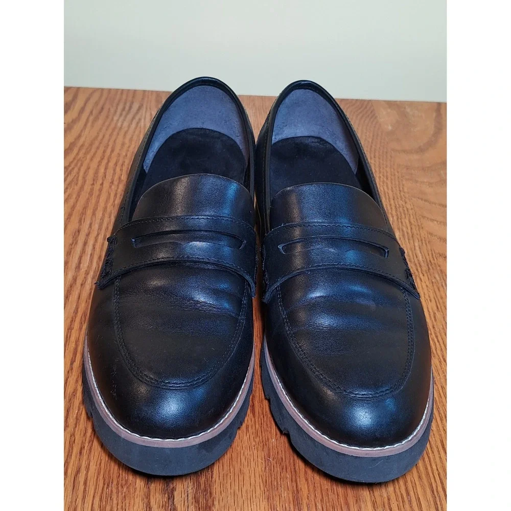 Vionic Cheryl II Black Leather Penny Loafers Slip-On Flat Shoes 9.5